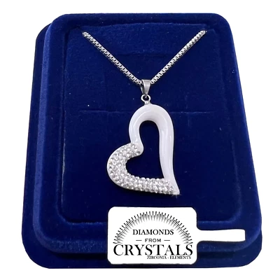 Collana Cuore Grande Bianco pl. oro Bianco 18k Girocollo con Cristalli Zirconi - Immagine 1 di 4