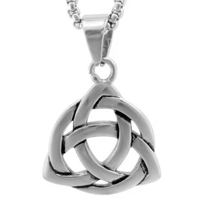 Lovers Irish Celtic Triquetra Trinity Knot Pendant Necklace Stainless Steel Set - Picture 1 of 9