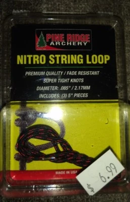Pine Ridge Archery Nitro String Loop - 5 inch Piece (3/pkg) - Red/Black NIP! - Image 1 of 2