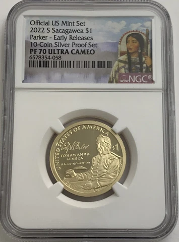 2022 S $1 NGC PF70 ER ULTRA CAMEO PROOF SACAGAWEA DOLLAR PARKER SILVER PROOF SET Cover