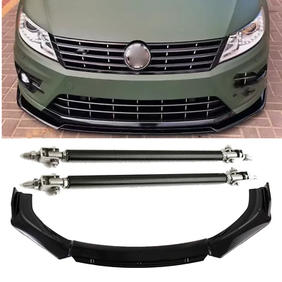 Bumper Lip Spoiler Splitter Body Kit + Strut Rods Glossy For Volkswagen Passat - Image 1 of 4
