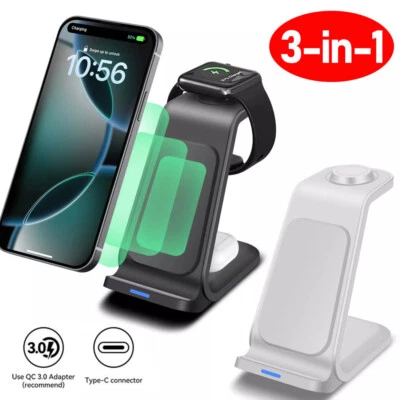 Wireless Fast Charger Dock Station For Apple Watch Air Pods iPhone Samsung Phone - Image 1 of 4