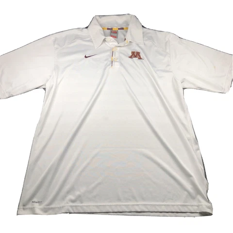 Minnesota Golden Gophers Polo Shirt Mens L White Nike Fit Football Active *SPOTS Cover