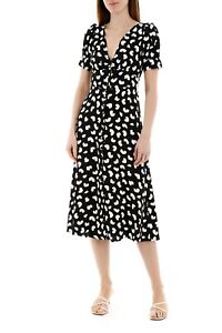 Michael Kors Women's Black Petal Puff Sleeve Midi Dress Size Medium / M