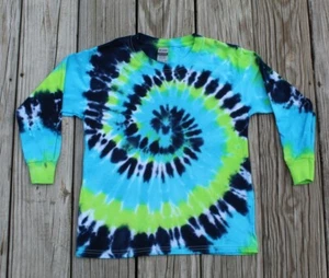 Tie Dye Long Sleeve T-Shirt KIDS Small - Blues & Green - Hand-dyed in USA - Picture 1 of 12