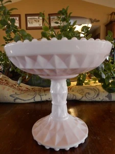 Pink Milk Glass Pedestal Glassware Farmhouse Vintage Decor 6" diam 5.5" tall - Picture 1 of 9
