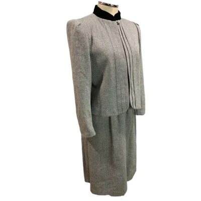 Talla 12 Sasson Negro Blanco Mujer Mezcla Lana Falda Traje Años 90 De Colección Foto 1 de 4