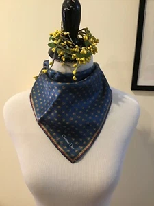 Christian Dior Handrolled Silk Neck Scarf ~19” Sq Blue w/ Paisley Pattern - Picture 1 of 6
