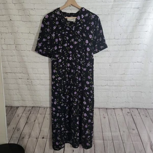 Vintage 90er Keith Lee Blumen Grunge Kleid Gr. 18 W Kragen Knopfleiste Whimsygoth  - Bild 1 von 8