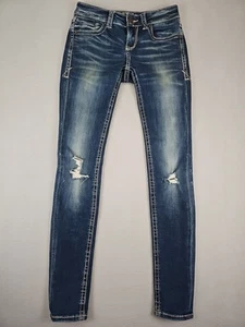 Hebilla ajuste negro Nº Pantalones de mezclilla 53 ajustados lavado oscuro desgastados para mujer 26x30 - Imagen 1 de 8