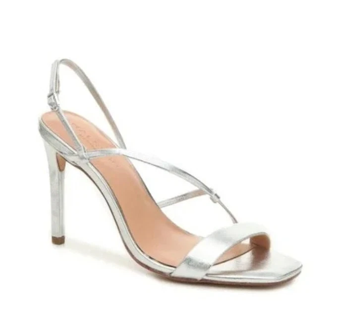 Halston Heritage Silver Strappy Heels Size 8 Metallic Slingback Sandal Worn Once - Image 1 of 4