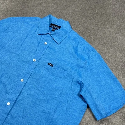 Faconnable Shirt Mens Medium Relaxed 100% Linen Button Up Blue Casual Summer - Image 1 of 4