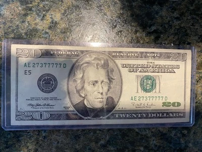 Fancy Serial Number 1996 $20 Bill With Six Of A Kind Serial Number Ae27377777D - Image 1 of 2