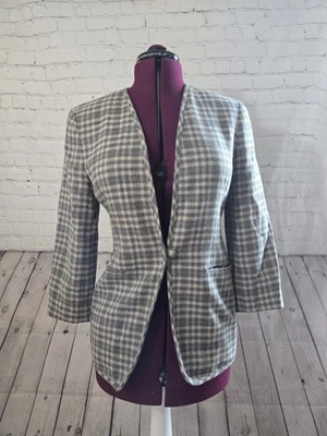 Винтажный женский шерстяной блейзер Brooks Brothers 4 сделано в США серый клетчатый Academia старые деньги - Изображение 1 из 4