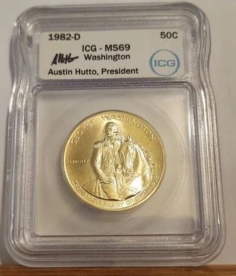 1982-D Washington Commemorative Half Dollar MS69 ICG AUSTIN HUTTO SIGNED - Image 1 of 4