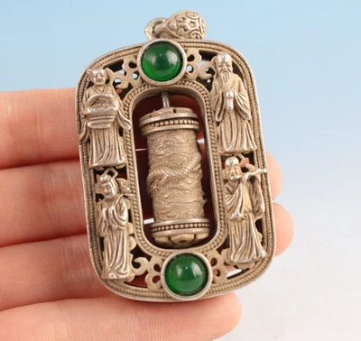 Antigua Colección China Tíbet Platalos Ocho Inmortales Estatua Amuleto Collar Foto 1 de 4