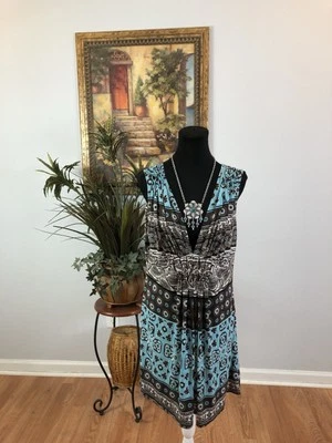 Vestido New Directions Mujer PXL Boho Artístico Lagenlook Verano Sin Mangas Pullover Foto 1 de 4