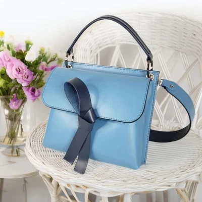 Bolso de hombro de cuero genuino azul para mujer bolso bandolera con asa superior Foto 1 de 4
