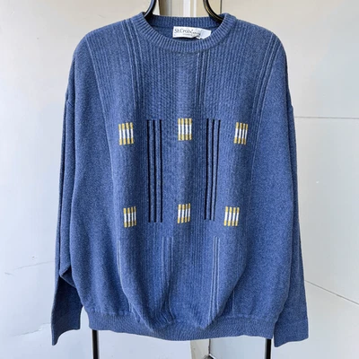 Vintage St. Croix Knits XXL Blue Geometric Midweight Knit Sweater - XXL - Image 1 of 4