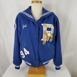 Vintage Varsity Trophy Jacke Damen Large Blue Letterman, Auszeichnungen Medaillen 90er - Bild 1 von 13