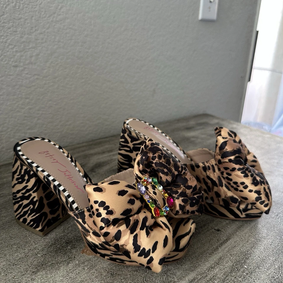 Betsey Johnson Shoes Womens 6M Black Brown Possie Leopard Print Platform Bow - Image 1 of 4