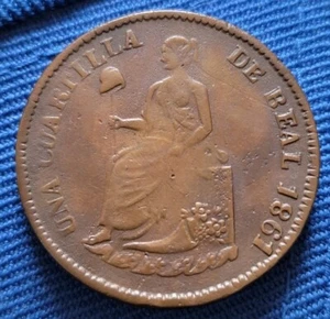 MEXICO 1861 Sonora 1/4 real KM365 Seated Liberty Copper Mexican Coin - Picture 1 of 2