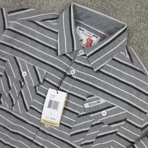 Akademiks Shirt Mens Large Gray Striped Work Western Hip Hop Y2K Button Up NWT - Picture 1 of 12