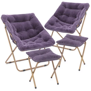 2PCS Cozy Chair Ottoman,Faux Fur Folding And Footrest Set w/Metal Frame, Purple - Picture 1 of 5