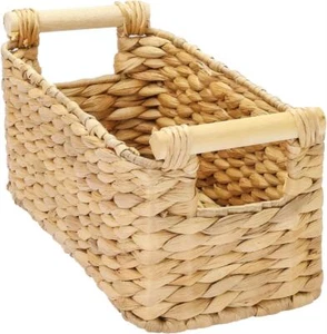 HMF Aufbewahrungskorb Badezimmer Korb geflochten aus Wasserhyazinthe mit Holzgri - Bild 1 von 9