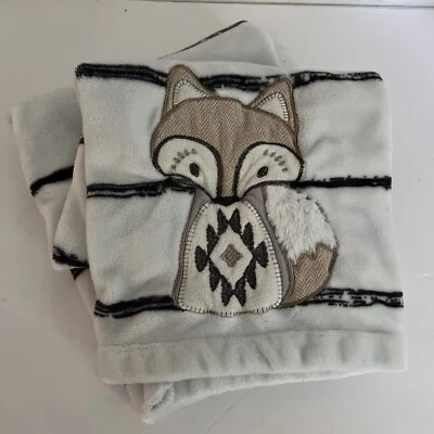 Bailey Blanket - Levtex Baby Target Fleece Lovey Fox White Black Herringbone - Image 1 of 4