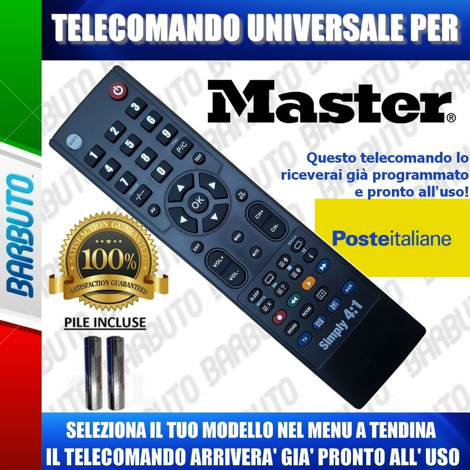 TELECOMANDO UNIVERSALE MASTER. CLICCA SUL TUO MODELLO LO RICEVERAI GIA PRONTO - Immagine 1 di 2