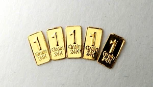LOTE DE 5 X 1 GRANO .999 BARRAS LINGOTES DE ORO FINO 24K - EN TARJETA DE AUTENTICIDAD - Imagen 1 de 4