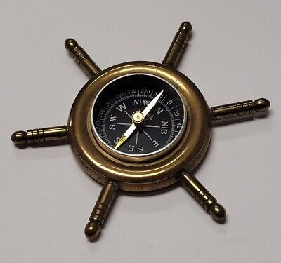 Vintage Brass Ship Wheel Compass | Pre-Owned Condition | RARE | • 12.73$