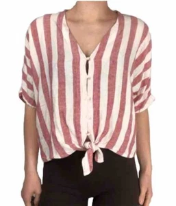 RAILS Thea Tie Front Button Up Blouse-Linen Blend-Mauve Seville Stripe-Size XS - Picture 1 of 9