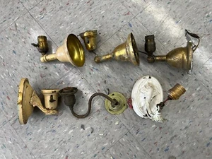 Lot Of Antique Brass Wall Mount Sconces Faries Paddle Switch Hall Light - Picture 1 of 13