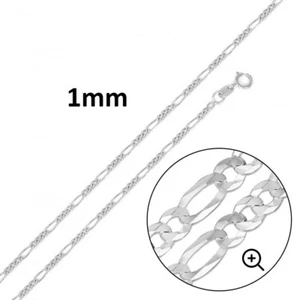 Collar de cadena Figaro de plata de ley 925 para mujer cadena italiana brillante 1 mm - Italia - Imagen 1 de 3