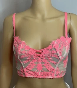 NWT VICTORIA’S SECRET Dream Angels Salmon Pink Lace Corset Bustier Bra Small S/P - Picture 1 of 4