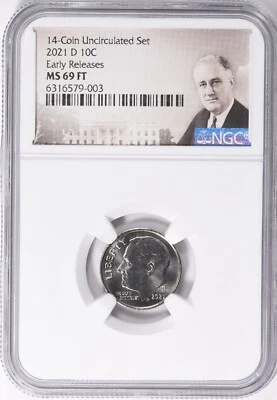 2021 D Roosevelt Dime NGC MS69FT Early Releases Unc Set  Top Pop - Image 1 of 2