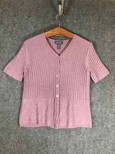 Van Heusen Button Up Sweater Large L Womens Short Sleeve V Neck Regular Fit Top - Picture 1 of 8