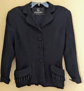 Vintage 50er Jahre Damen Steiger schwarz Wolljacke Blazer passend Taille ausgestellt Gr. S - Bild 1 von 14