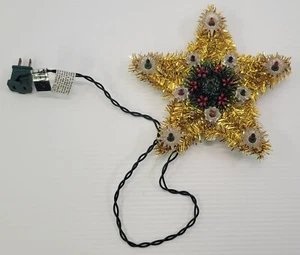 *Q) Vintage Gold Tinsel Star Christmas Tree Topper 11-Light Flashing Decoration - Picture 1 of 6