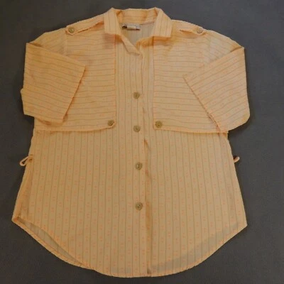 Vintage Rhapsody Womens Shirt Medium Beige Pink Button Grandma USA  90s Retro Foto 1 de 4