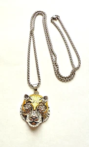 COLLAR COLGANTE DE METAL CABEZA DE TIGRE DOS TONOS - Imagen 1 de 2