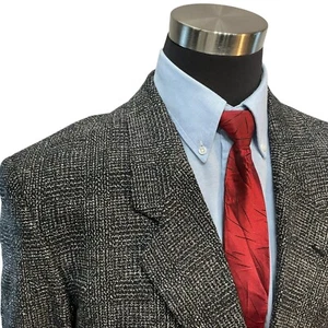 44S/R Cellini Vtg Black White Suit Coat Sport Jacket Blazer Tweed Glen Check - Picture 1 of 13