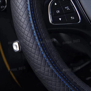 Leather Car Steering Wheel Cover for Good Grip Auto Accessories 15" Black&Blue - Bild 1 von 8