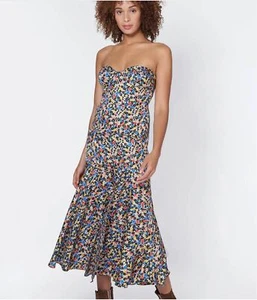 2 4 10 12 BARBA VERÓNICA Annika Sin tirantes Floral Seda Rojo Azul Vestido Nuevo con etiquetas $595 - Imagen 1 de 11