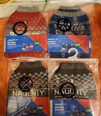 Vibrant Life Size XXS 5-7 lb Pet Whimsical "NAUGHTY" Knit Sweater Dog/Cat NEW - Image 1 of 4