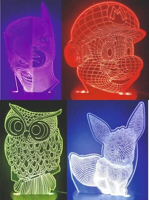 Super Mario - Batman & Jocker - Búho - Conejito, Soporte de Luz, Luz Nocturna, Luz 3D Foto 1 de 4