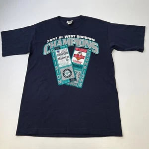 Vintage Seattle Mariners Shirt Men Medium 2001 AL West Champs Y2K Navy Cruise + - Picture 1 of 11