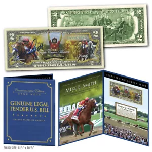 JUSTIFY 2018 Triple Crown Winner MIKE SMITH Autographed $2 Bill in 8x10 Display - Picture 1 of 5